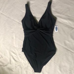 Black One Piece Swimsuit Front Twisted Knot